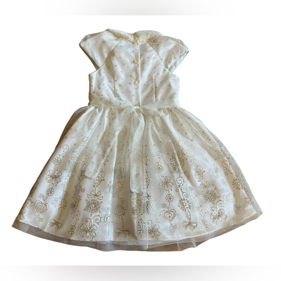 JONA MICHELLE White Silver Gold Glitter Tulle Fur Collar Holiday Party Dress 5yo - Picture 9 of 10